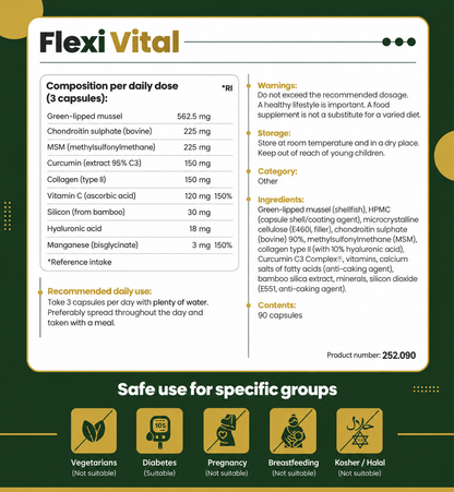 Flexi Vital — Powerful support for your joints and connective tissue. With vitamin C and manganese.
