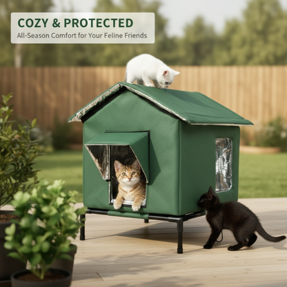 All-Weather Elevated Outdoor Cat House – Waterproof, Insulated & Foldable for Cozy Comfort